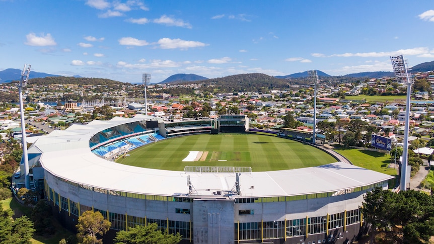 A sports stadium as seen from the sky.