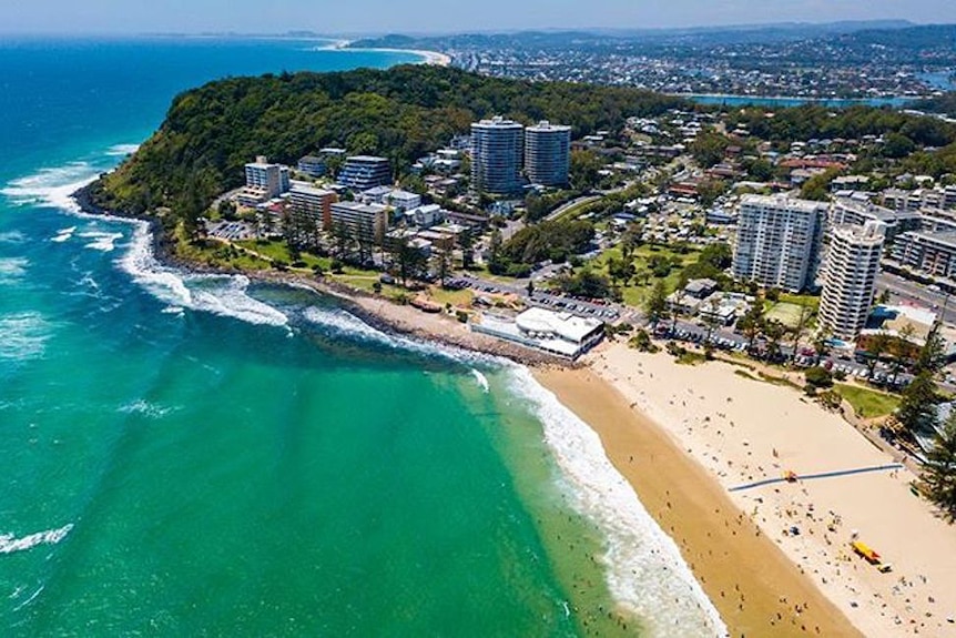 A photo of Burleigh Heads on the Gold Coast form the air