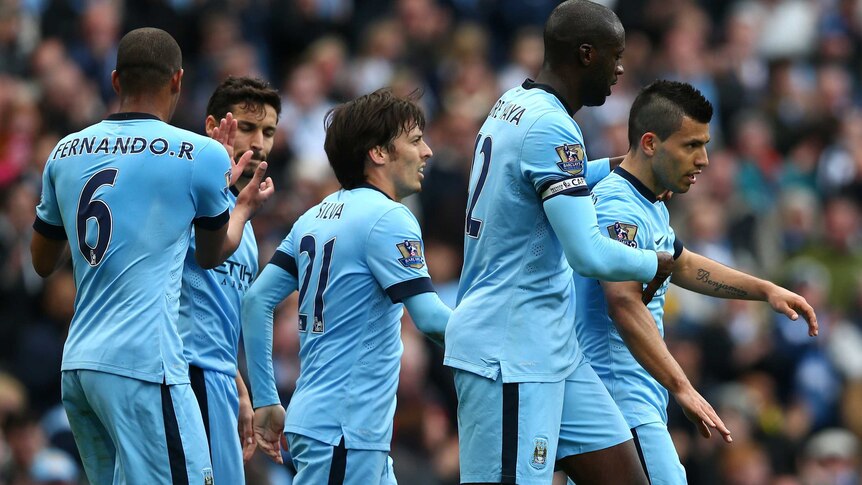 Manchester City celebrates Aguero goal