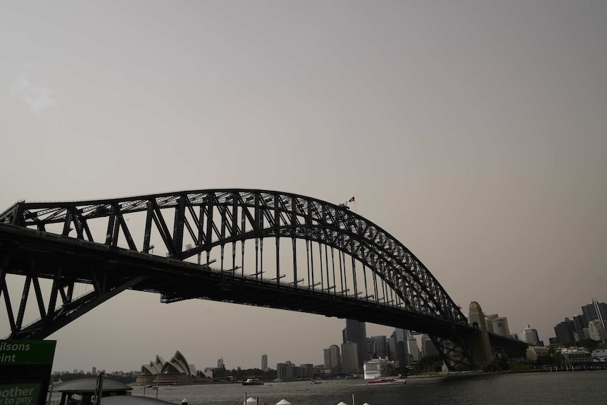 brown dust over sydney harbour