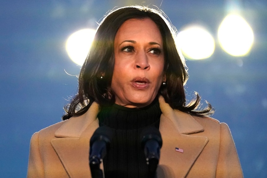 Vice President-elect Kamala Harris speaks during a COVID-19 memorial.