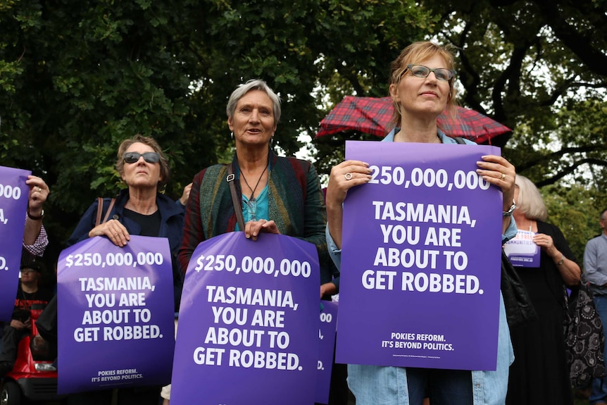 Anti-pokie rally in Hobart.