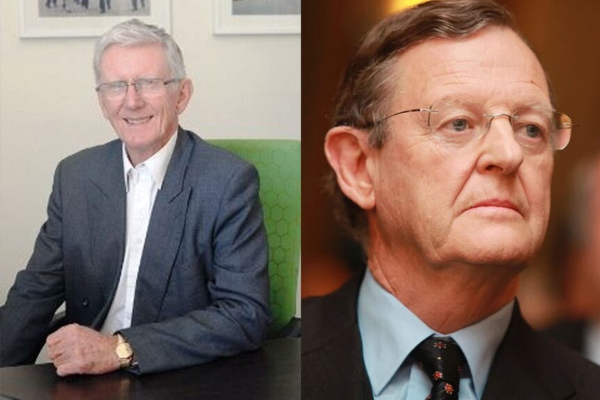 Composite image of former BHP chairman Jeremy K. Ellis (L) and former Western Mining Corporation CEO Hugh Morgan (R)