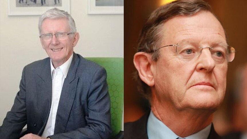 Composite image of former BHP chairman Jeremy K. Ellis (L) and former Western Mining Corporation CEO Hugh Morgan (R)