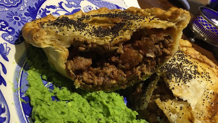 A hearty beef pie with plenty mushy peas