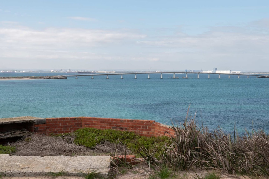 Garden Island — the remains of a WWII battery face the new causeway bridge.