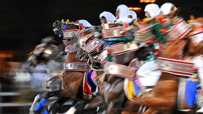 Berber knights perform during an equestrian show