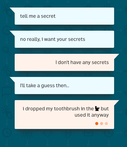 An illustration shows a mock-up of a phone text message conversation where one person asks the other to tell them a secret.