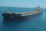 An aerial shot of the Vega Dream iron ore bulk carrier at sea off Western Australia's Port Hedland coast.