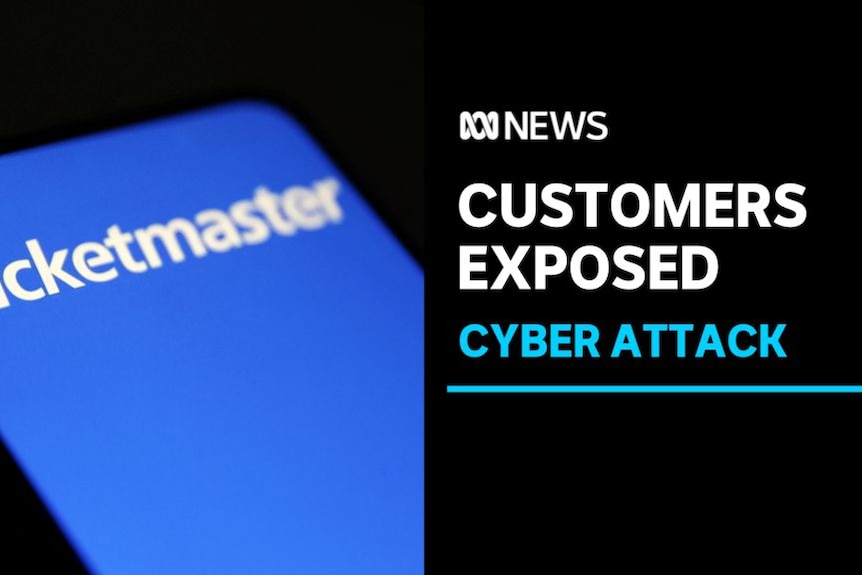 Customers Exposed, Cyber attack: A phone screen showing the ticketmaster logo.