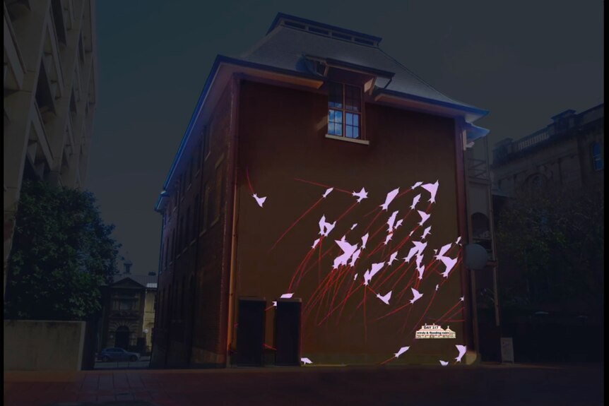 Light projection on building facade