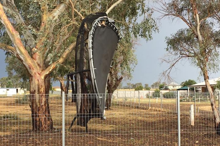 A trampoline was overturned at Clifton, south of Toowoomba.