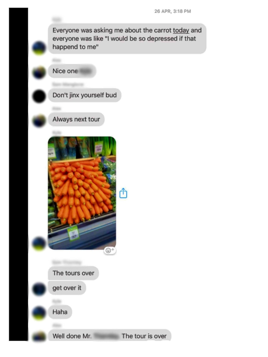 A screenshot of a text message conversation between multiple people.