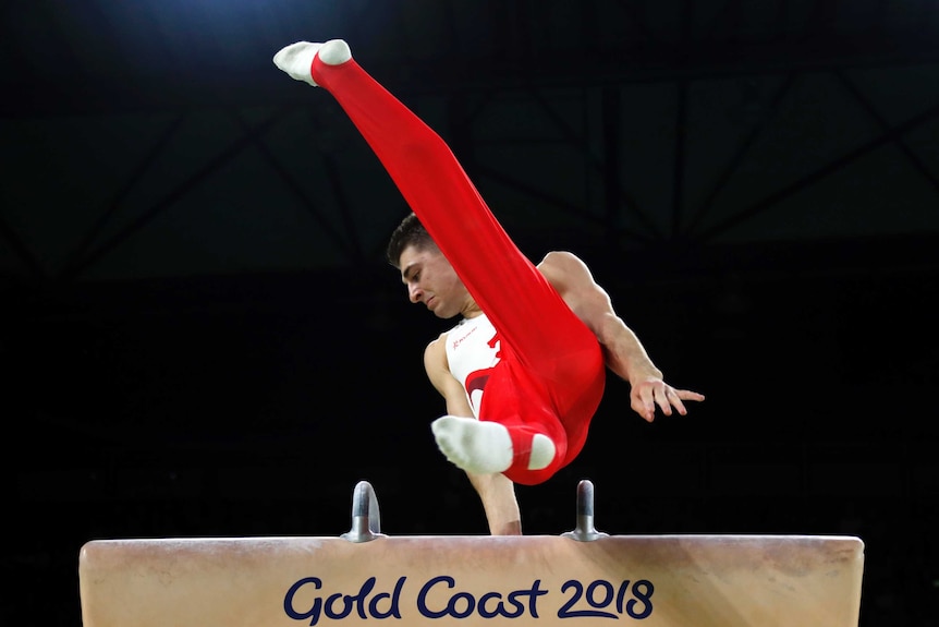 Max Whitlock on the pommel horse.