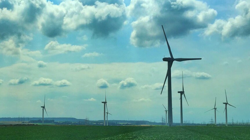 Wind turbines are spread across many of the rolling hills of Germany