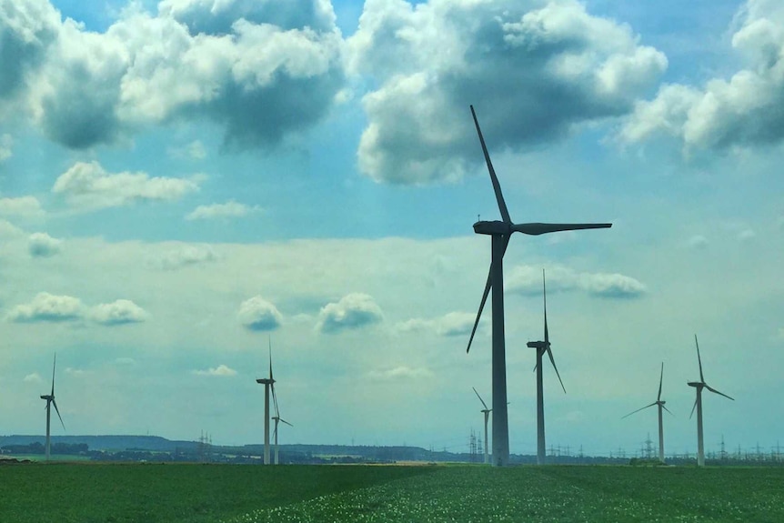 Wind turbines are spread across many of the rolling hills of Germany