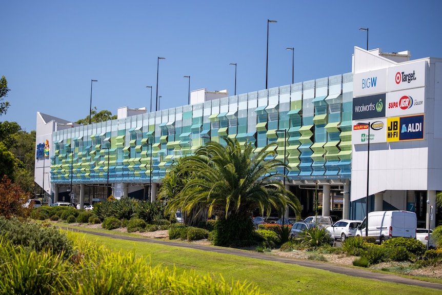 The exterior of a shopping centre.