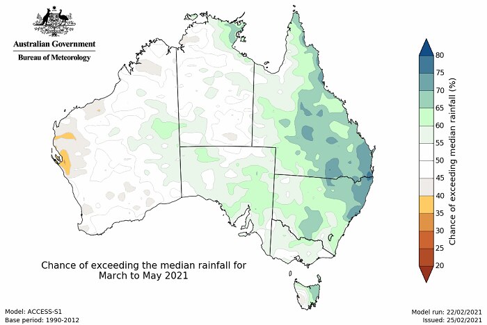 Map of Aus green in the east and yellow in the west