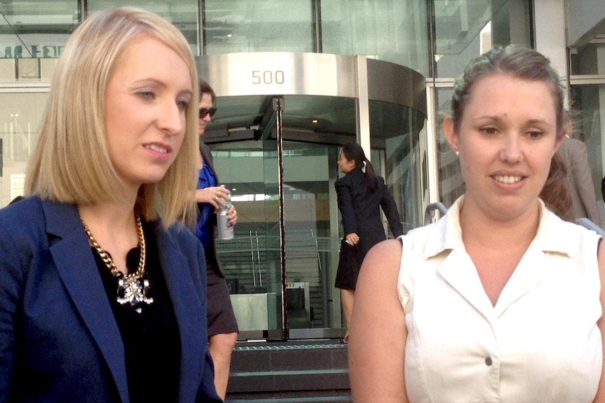 Tauri Litchfield's sister Kirra and his girlfriend Lisa Emes standing outside Perth Children's Court after the verdict.