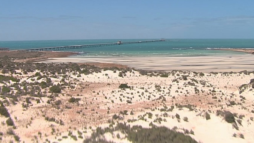 A jetty and sandy dunes and sea