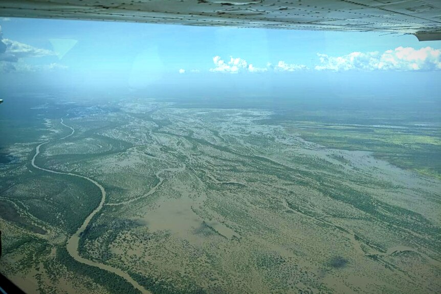 An aerial picture of a bulging river system