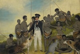 The Conciliation 1840 by Benjamin Duterrau shows George Augustus Robinson with a group of Tasmanian Aboriginal people