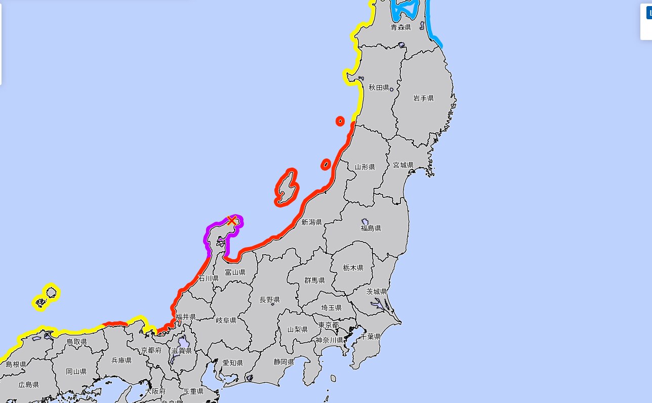 Map of japan highlighted around the coastline