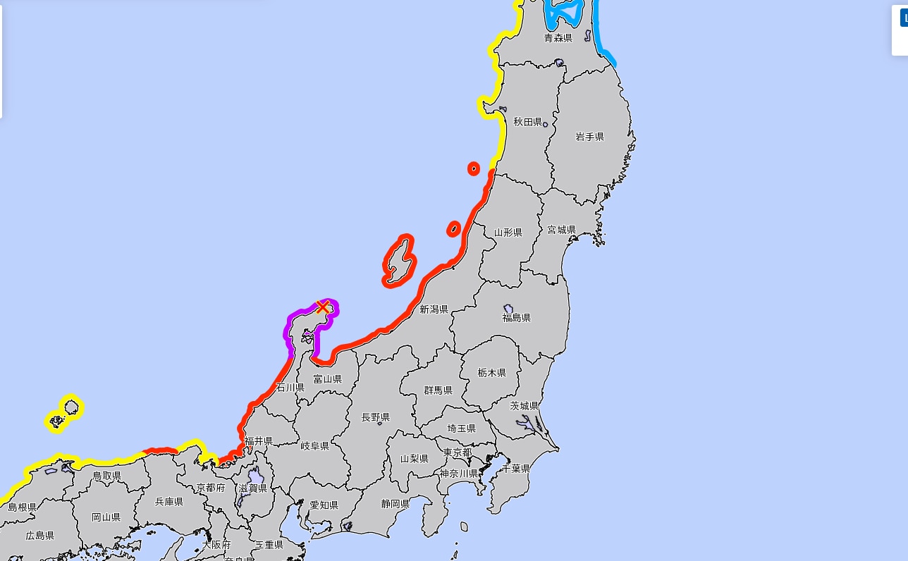 Map of japan highlighted around the coastline