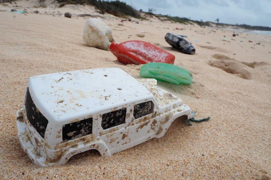 Plastic trash littering an East Arnhem Land beach.