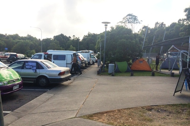 Tents erected at Pacific Highway rest stop