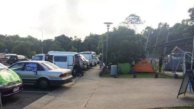 Tents erected at Pacific Highway rest stop