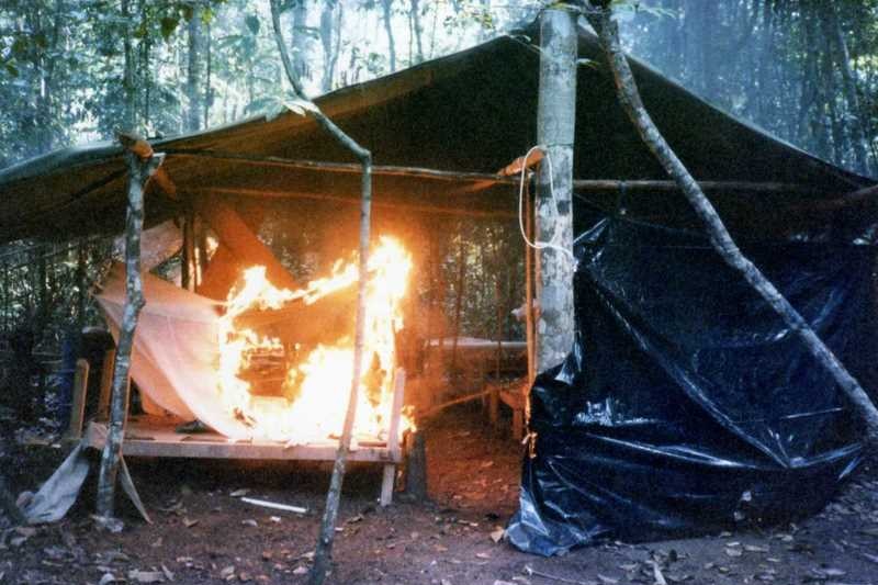 Jungle huts used as a clandestine cocaine lab in Bolivia.