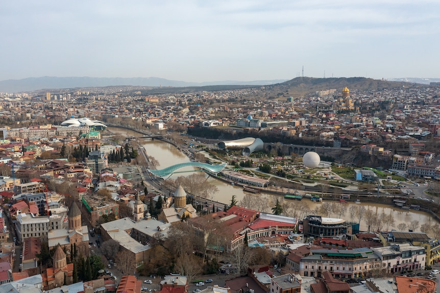 An aerial view of Tbilisi.