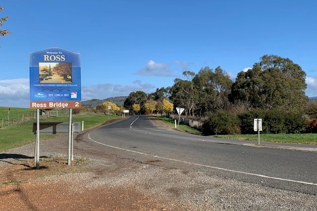 The sign pointing to Ross, Tasmania, May 13 2020.