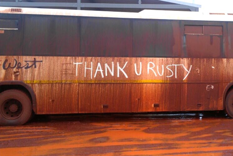 Message on bus as Cyclone Rusty approaches.