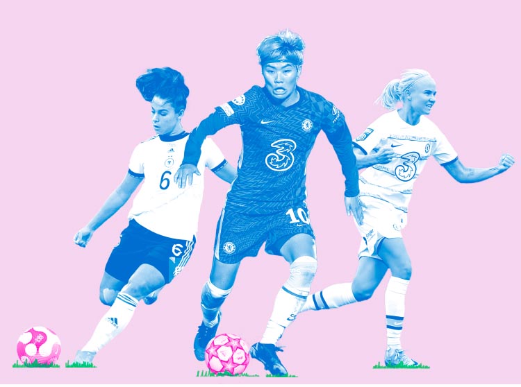 A collage of midfielders on a pink background