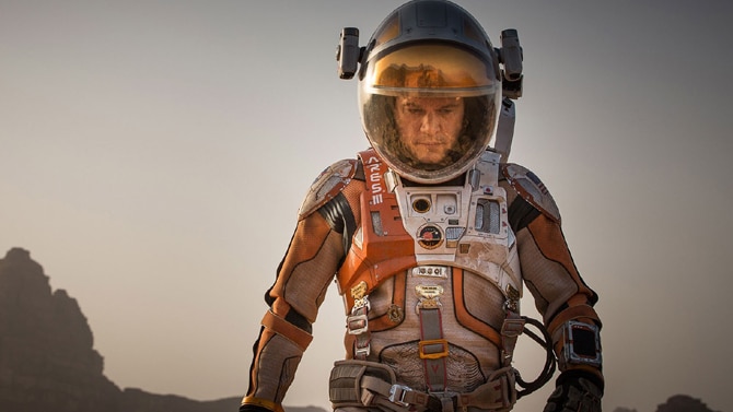 Astronaut Mark Watney stranded on Mars and presumed dead in the movie The Martian