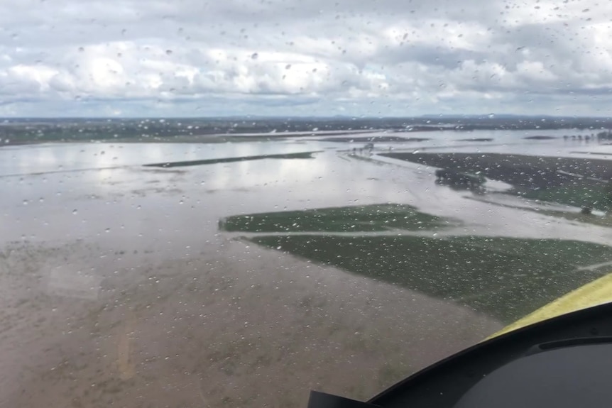 A shot of flooded land taken from an aeroplane.