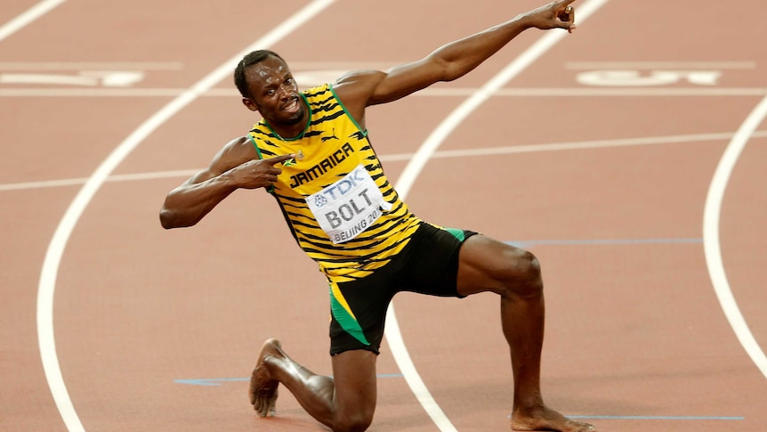 Usain Bolt celebrating