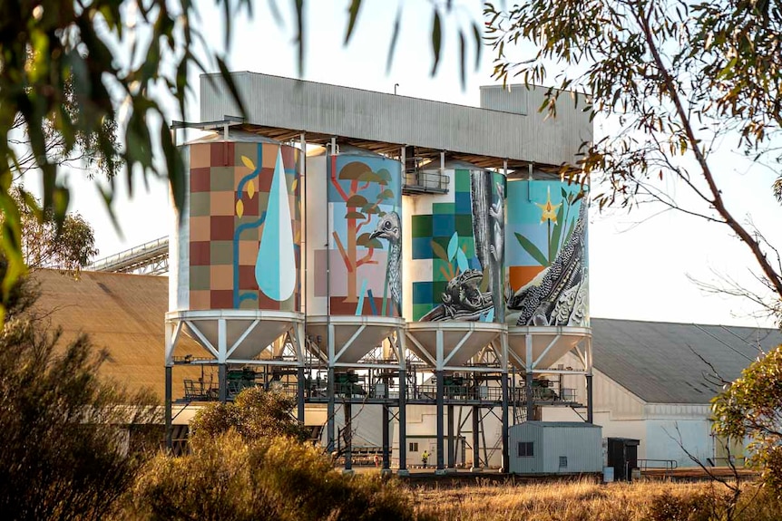 Animals have been painted on to the Newdegate grain silos.