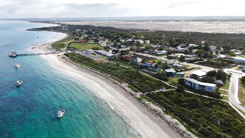 Aerial photo of the town of Lancelin on the beach