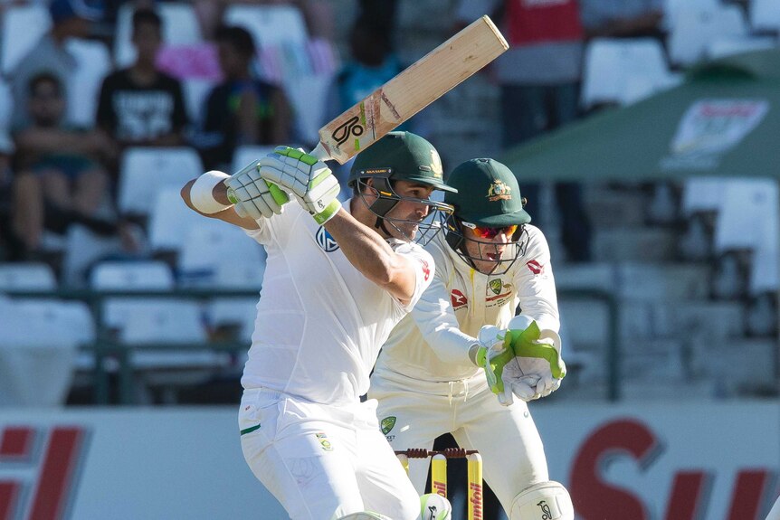 Dean Elgar drives against Australia