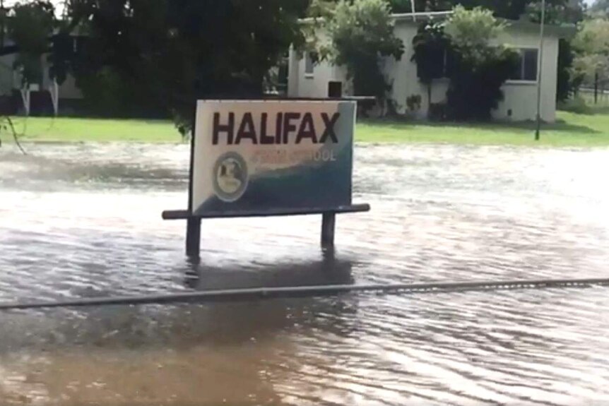 Floodwaters at Halifax State School, north-east of Ingham.