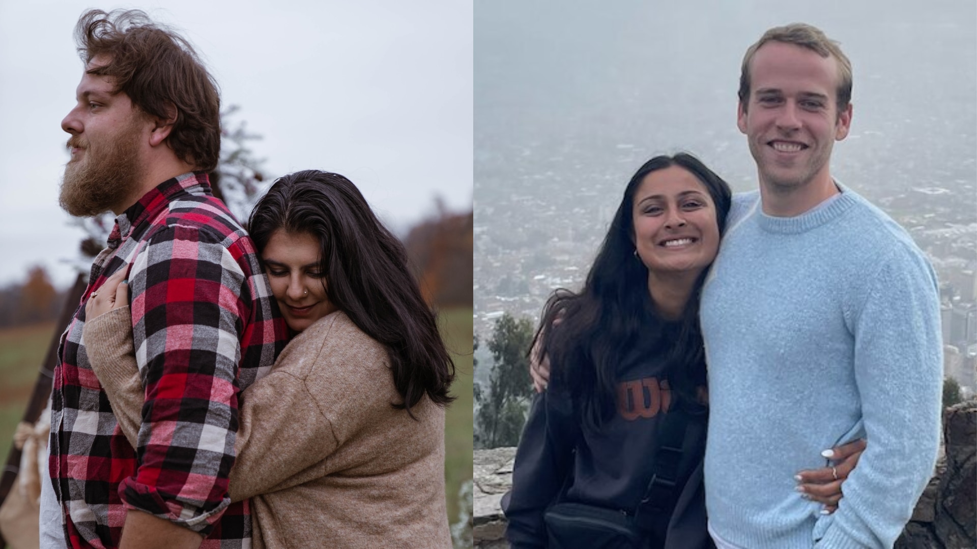 Composite image of two smiling couples
