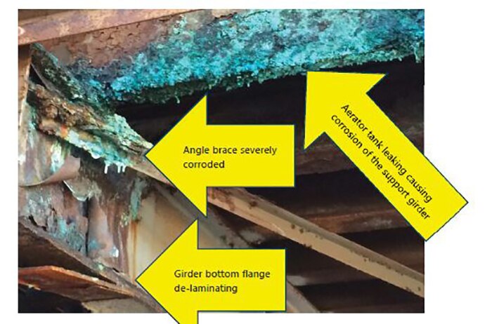 Aerator tank leaking causing corrosion at the refinery at Yabulu.