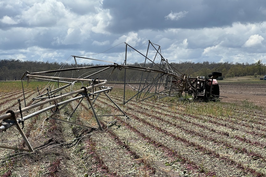 Irrigation equipment on its side in a paddock