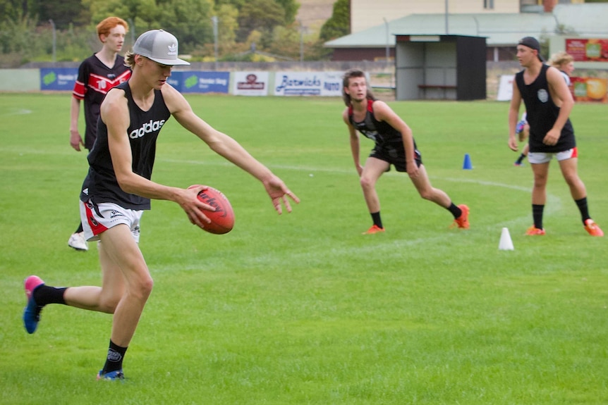 Under 18 and seniors team training at New Norfolk FC, Boyer Oval, March 2018.