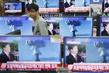 Multiple TV sets in a store in Seoul, South Korea, broadcast the hydrogen bomb test.