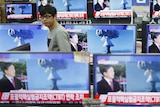 Multiple TV sets in a store in Seoul, South Korea, broadcast the hydrogen bomb test.