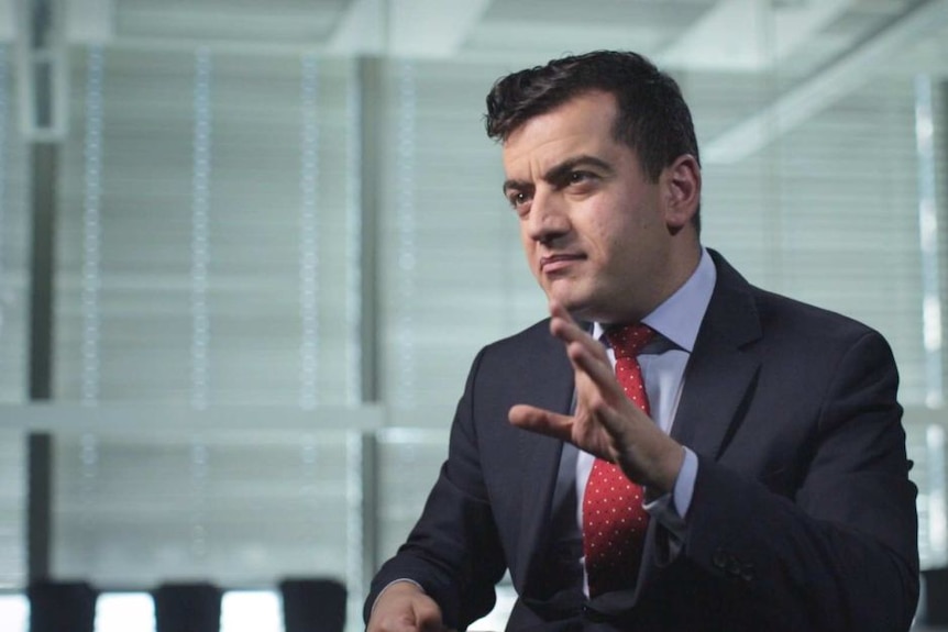 Senator Sam Dastyari speaks to Sarah Ferguson.